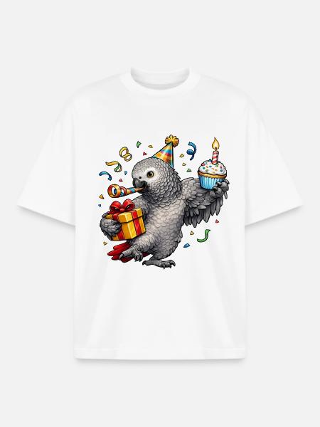 African grey parrot birthday - Boxy Heavyweight Unisex Organic T-Shirt by Stanley/Stella - white