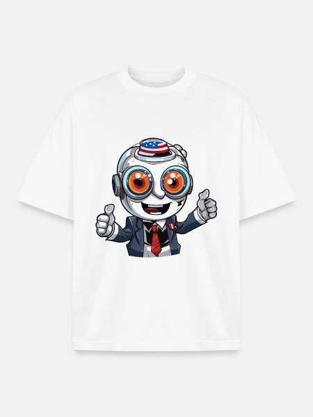 Robot-Maskottchen mit Flaggenhut - Boxy Heavyweight Unisex Organic T-Shirt von Stanley/Stella - Weiß