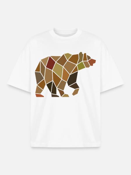 Geometric Bear from Mosaic Polygon - Boxy Heavyweight Unisex Organic T-Shirt by Stanley/Stella - white