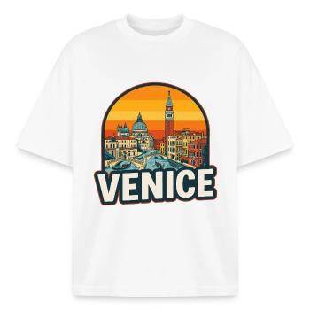 Venice Skyline Retro Sunset Vintage Design - Boxy Heavyweight Unisex Organic T-Shirt by Stanley/Stella - white - Front - AI Model Male 185 light (185cm) & AI Model Female 172 dark (172cm)