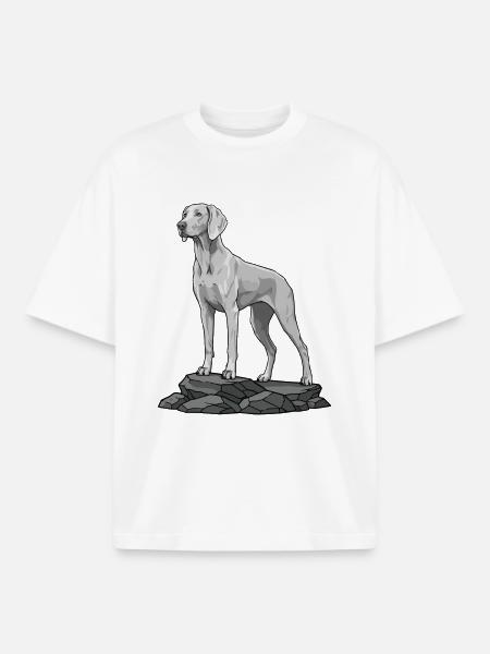 Weimaraner Dog on Rock Portrait - Boxy Heavyweight Unisex Organic T-Shirt by Stanley/Stella - white