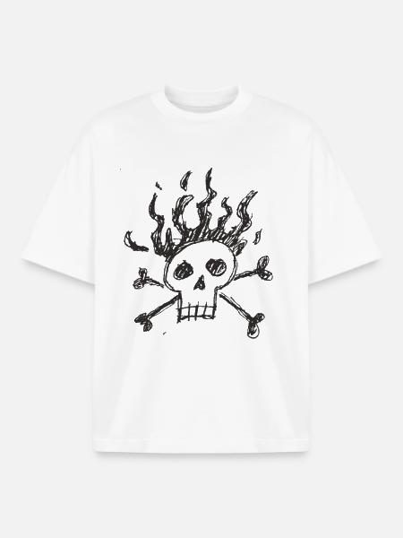 Flame Skull - Boxy Heavyweight Unisex Organic T-Shirt by Stanley/Stella - white