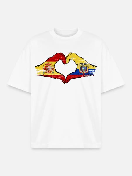Spain Ecuador flag heart used - Boxy Heavyweight Unisex Organic T-Shirt by Stanley/Stella - white