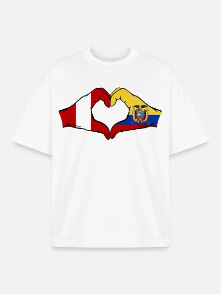 Peru Ecuador Flagge Herz - Boxy Heavyweight Unisex Organic T-Shirt von Stanley/Stella - Weiß