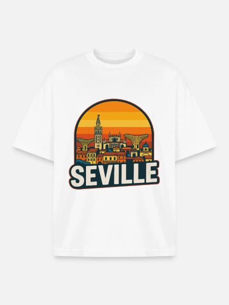 Sevilla, Spanien Retro-Sonnenuntergangs-Skyline-Design - Boxy Heavyweight Unisex Organic T-Shirt von Stanley/Stella - Weiß