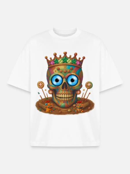Candy skull t-shirt design. - Boxy Heavyweight Unisex Organic T-Shirt by Stanley/Stella - white