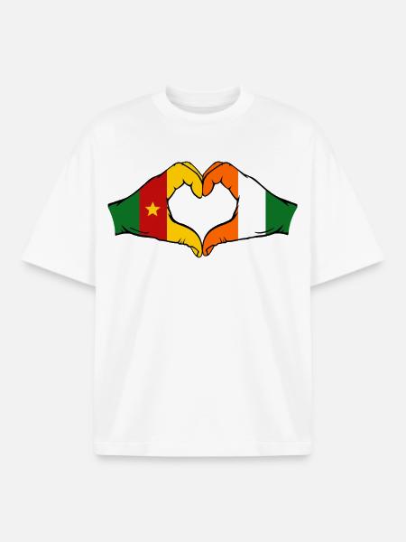 Cameroon Côte d'Ivoire Flag Heart - Boxy Heavyweight Unisex Organic T-Shirt by Stanley/Stella - white