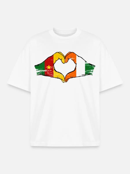 Cameroon Côte d'Ivoire Flag Heart Used - Boxy Heavyweight Unisex Organic T-Shirt by Stanley/Stella - white