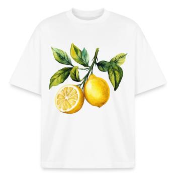 Citrons Aquarelle aux agrumes - T-shirt unisexe boxy épais biologique Stanley/Stella - blanc - Devant - AI Model Male 185 light (185cm) & AI Model Female 172 dark (172cm)
