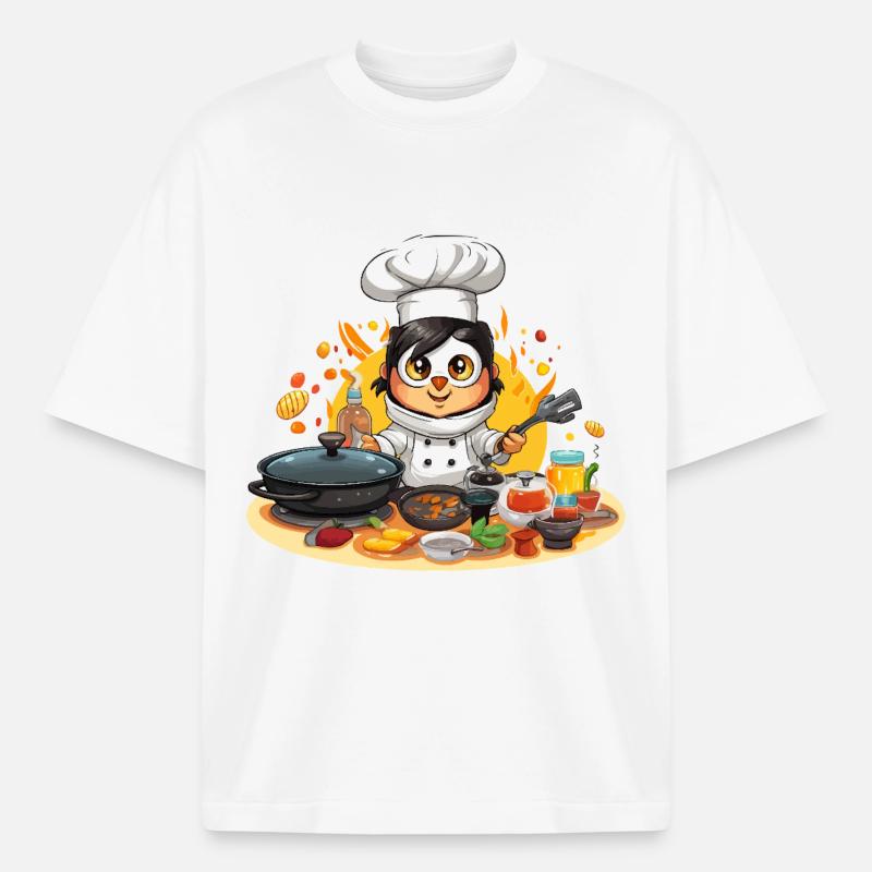 Kitchen Penguin Master Chef - Boxy Heavyweight Unisex Organic T-Shirt by Stanley/Stella - white