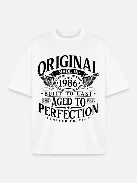 1986 Vintage Fødselsdagsgave Vintage Retro Gave - Stanley/Stella unisex boxy heavyweight T-shirt økologisk - hvid
