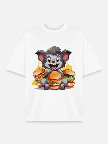 Chewing koala with burgers - Boxy Heavyweight Unisex Organic T-Shirt by Stanley/Stella - white