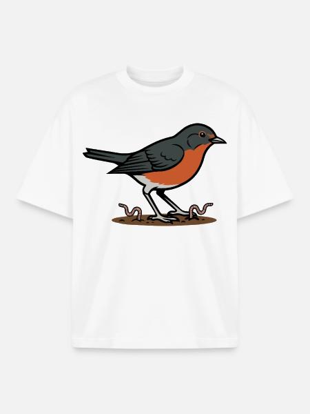 Wild Nature Garden Robin Illustration - Boxy Heavyweight Unisex Organic T-Shirt by Stanley/Stella - white