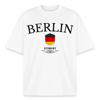 Berliner Souvenir, elegantes Design Berlin - Boxy Heavyweight Unisex Organic T-Shirt von Stanley/Stella - Weiß - Vorne - AI Model Male 185 light (185cm) & AI Model Female 172 dark (172cm)