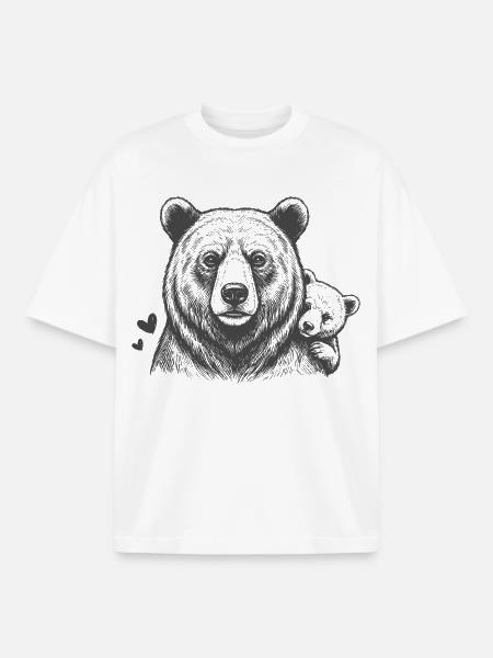 Père ours et bébé - T-shirt unisexe boxy épais biologique Stanley/Stella - blanc