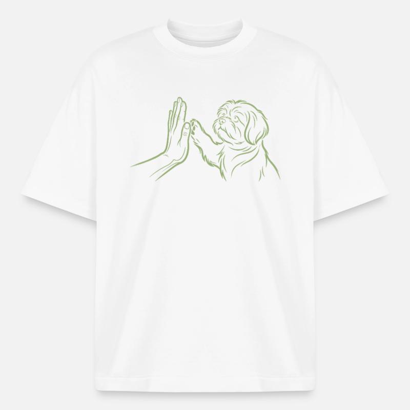 Hundehåndtryk High Five Paw Human Forbindelse - Stanley/Stella unisex boxy heavyweight T-shirt økologisk - hvid