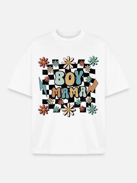 Boy Mama Blumen Muster Mutter Schwangerschaft - Boxy Heavyweight Unisex Organic T-Shirt von Stanley/Stella - Weiß