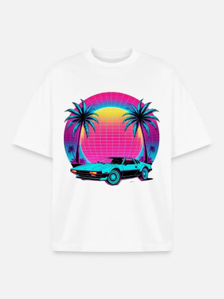 Neon Palm Sunset Car - Boxy Heavyweight Unisex Organic T-Shirt by Stanley/Stella - white