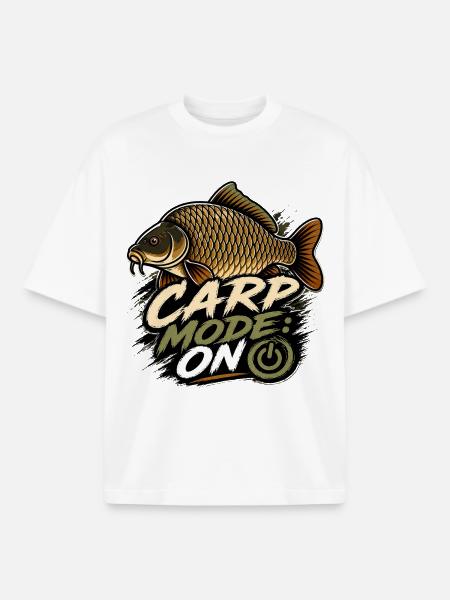 Karpfenmodus AN – Lustiges Karpfenangelhemd - Boxy Heavyweight Unisex Organic T-Shirt von Stanley/Stella - Weiß