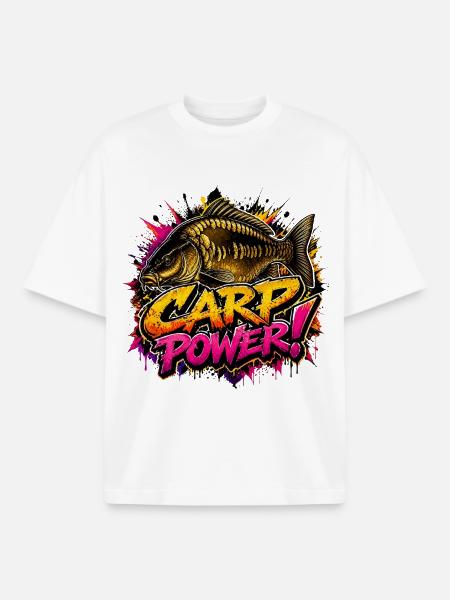 Karpfen-Power-Angeldesign – Bold Angler Style - Boxy Heavyweight Unisex Organic T-Shirt von Stanley/Stella - Weiß