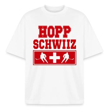 Hopp Schwiiz Eishockey Fan Schweiz Stolz - Boxy Heavyweight Unisex Organic T-Shirt von Stanley/Stella - Weiß - Vorne - AI Model Male 185 light (185cm) & AI Model Female 172 dark (172cm)