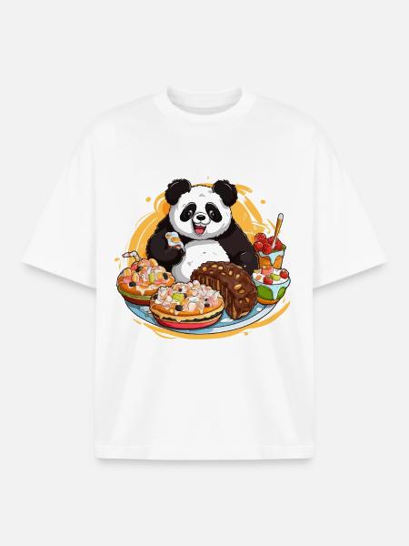 Panda Dessert Feast - Boxy Heavyweight Unisex Organic T-Shirt by Stanley/Stella - white
