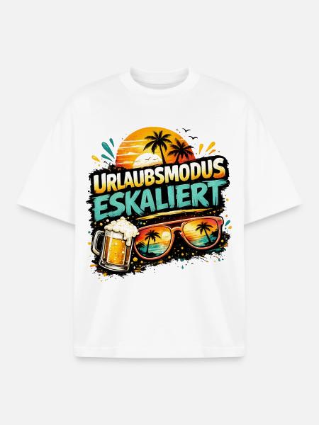 Urlaubsmodus eskaliert Palmen und Bier - Boxy Heavyweight Unisex Organic T-Shirt von Stanley/Stella - Weiß