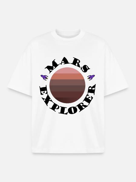 Mars Planet Sunset with Rockets - Boxy Heavyweight Unisex Organic T-Shirt by Stanley/Stella - white
