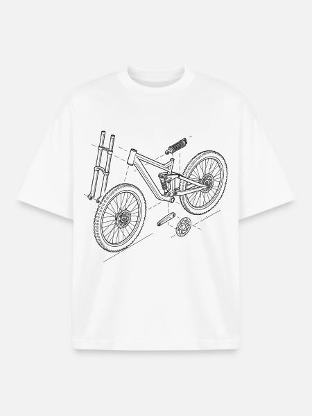 DH-Bike Exploded Drawing: MTB Technique Sketch - Boxy Heavyweight Unisex Organic T-Shirt by Stanley/Stella - white
