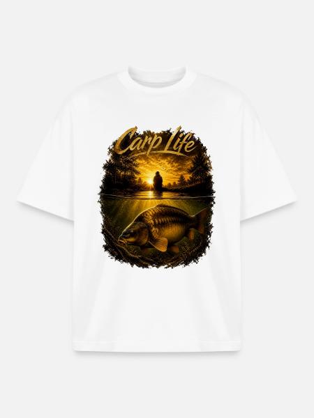Carp Life Sunset – Karpfenfischerei-Lebensstil-Design - Boxy Heavyweight Unisex Organic T-Shirt von Stanley/Stella - Weiß