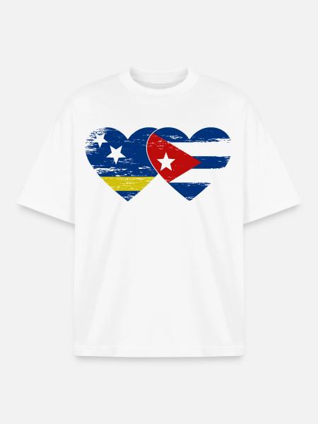 Curacao Cuba flag heart used - Boxy Heavyweight Unisex Organic T-Shirt by Stanley/Stella - white