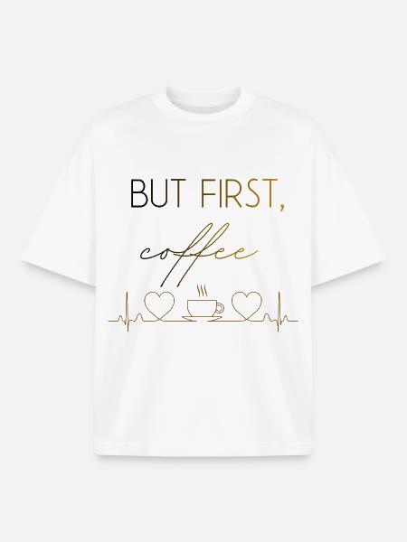 But First Coffee Heartbeat - Boxy Heavyweight Unisex Organic T-Shirt by Stanley/Stella - white