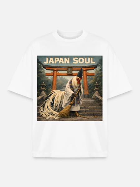 Japanese Onagadori Shinto Monk Design - Boxy Heavyweight Unisex Organic T-Shirt by Stanley/Stella - white