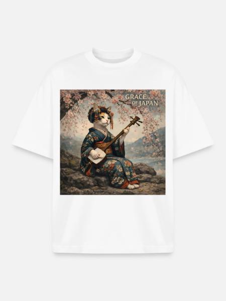 Japanisches Neko-Geiko-Design - Boxy Heavyweight Unisex Organic T-Shirt von Stanley/Stella - Weiß