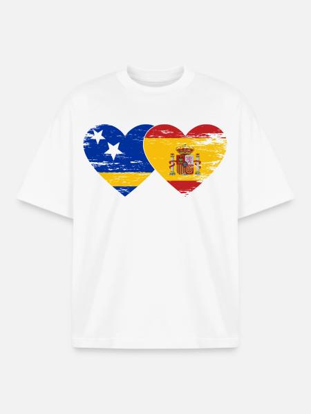 Curacao_Spanien_Flagge_Herz_used - Boxy Heavyweight Unisex Organic T-Shirt by Stanley/Stella - white