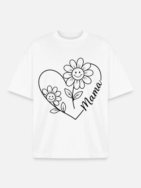 Mama Blumen Line-Art - Boxy Heavyweight Unisex Organic T-Shirt von Stanley/Stella - Weiß