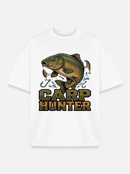Karp Hunter – detailed fish hunting graphics - Boxy Heavyweight Unisex Organic T-Shirt by Stanley/Stella - white