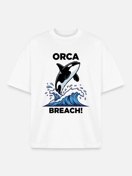 Killer Whale Breach Sea Orca - Boxy Heavyweight Unisex Organic T-Shirt by Stanley/Stella - white