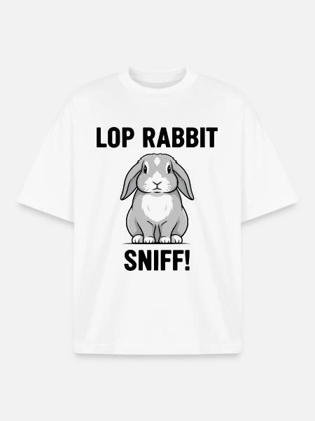 Ram Rabbit Sniff Lop Rabbit Grey - Boxy Heavyweight Unisex Organic T-Shirt by Stanley/Stella - white