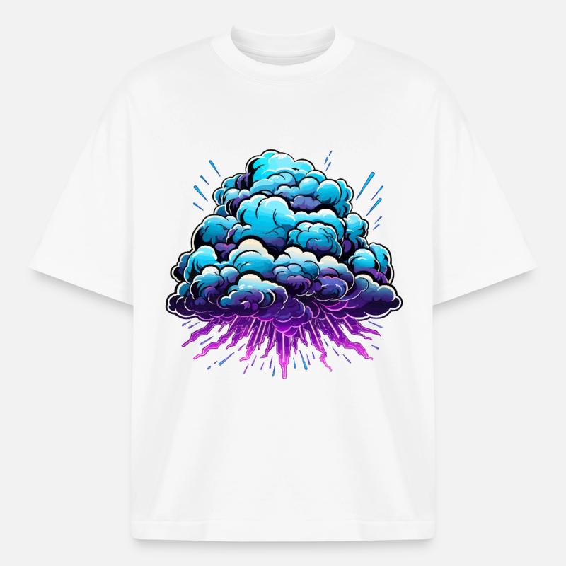 Blue Cloud Pop Explosion de néon - T-shirt unisexe boxy épais biologique Stanley/Stella - blanc
