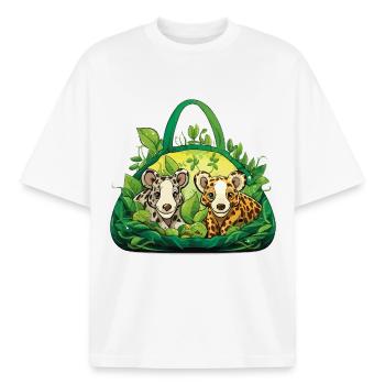 Cuddly gang in the jungle basket - Boxy Heavyweight Unisex Organic T-Shirt by Stanley/Stella - white - Front - AI Model Male 185 light (185cm) & AI Model Female 172 dark (172cm)