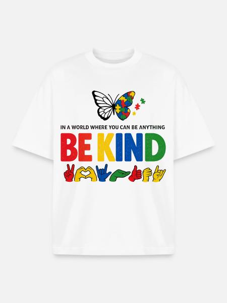 Be Kind Sign Language Inclusive - Boxy Heavyweight Unisex Organic T-Shirt by Stanley/Stella - white