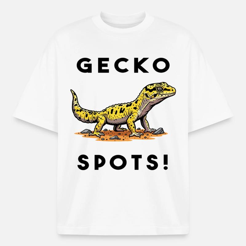 Gecko Leopard Bask Lizard Terrarium - Boxy Heavyweight Unisex Organic T-Shirt by Stanley/Stella - white