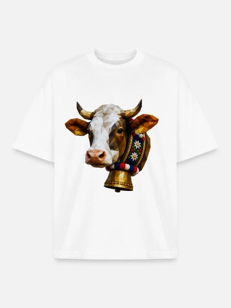 Cow Polygon Bell Flower Wreath - Boxy Heavyweight Unisex Organic T-Shirt by Stanley/Stella - white