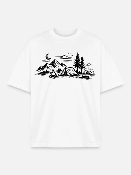 Camping Tent - Boxy Heavyweight Unisex Organic T-Shirt by Stanley/Stella - white
