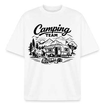 Camping Team Wagen  - Boxy Heavyweight Unisex Organic T-Shirt von Stanley/Stella - Weiß - Vorne - AI Model Male 185 light (185cm) & AI Model Female 172 dark (172cm)