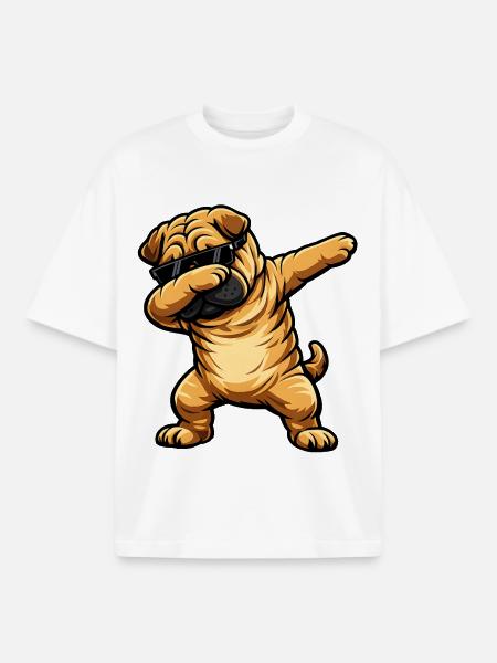 Tabbing Shar Pei - T-shirt unisexe boxy épais biologique Stanley/Stella - blanc
