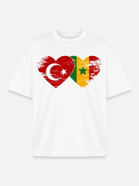 Türkei_Senegal_Flagge_Herz_used - Boxy Heavyweight Unisex Organic T-Shirt by Stanley/Stella - white