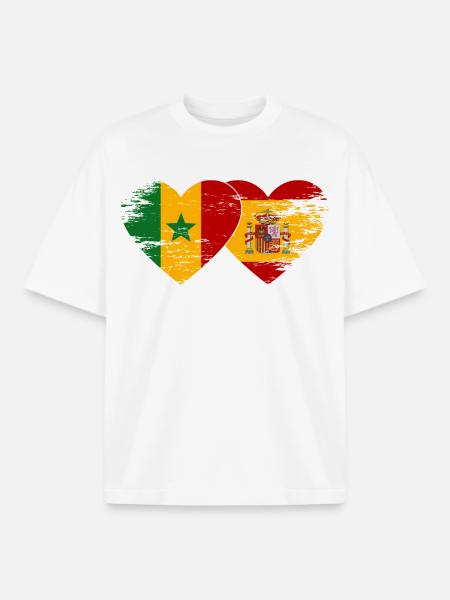 Senegal_Spanien_Flagge_Herz_used - Boxy Heavyweight Unisex Organic T-Shirt von Stanley/Stella - Weiß