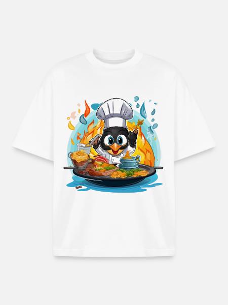 Pinguin Chef im Flammenofen - Boxy Heavyweight Unisex Organic T-Shirt by Stanley/Stella - white